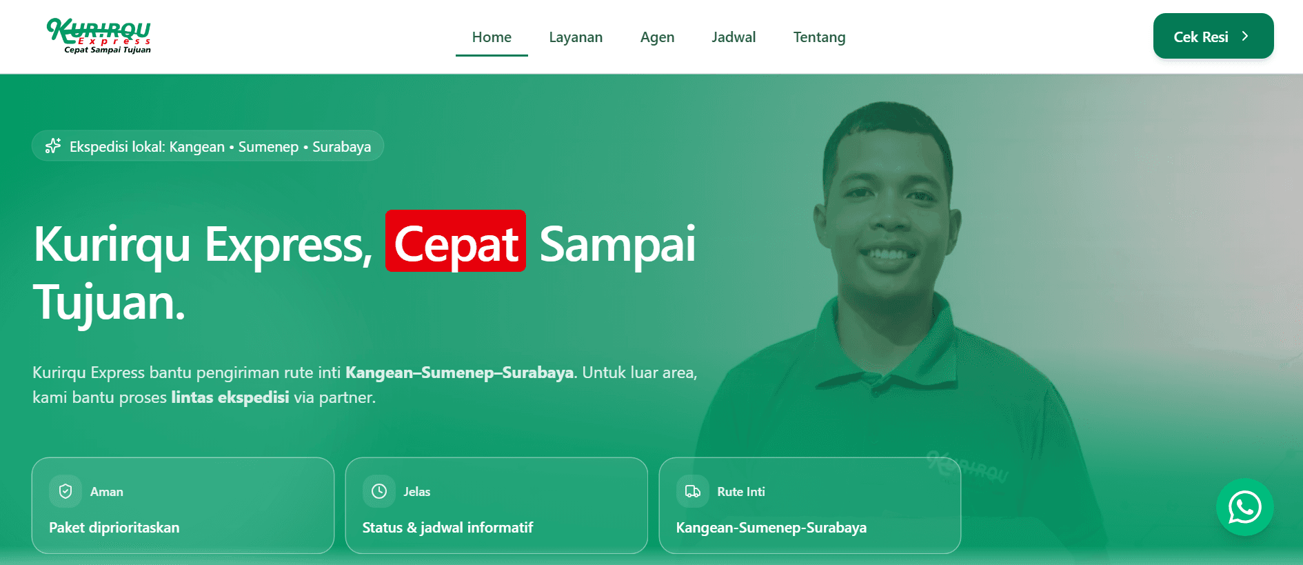 Tampilan website KurirQu Ekspress